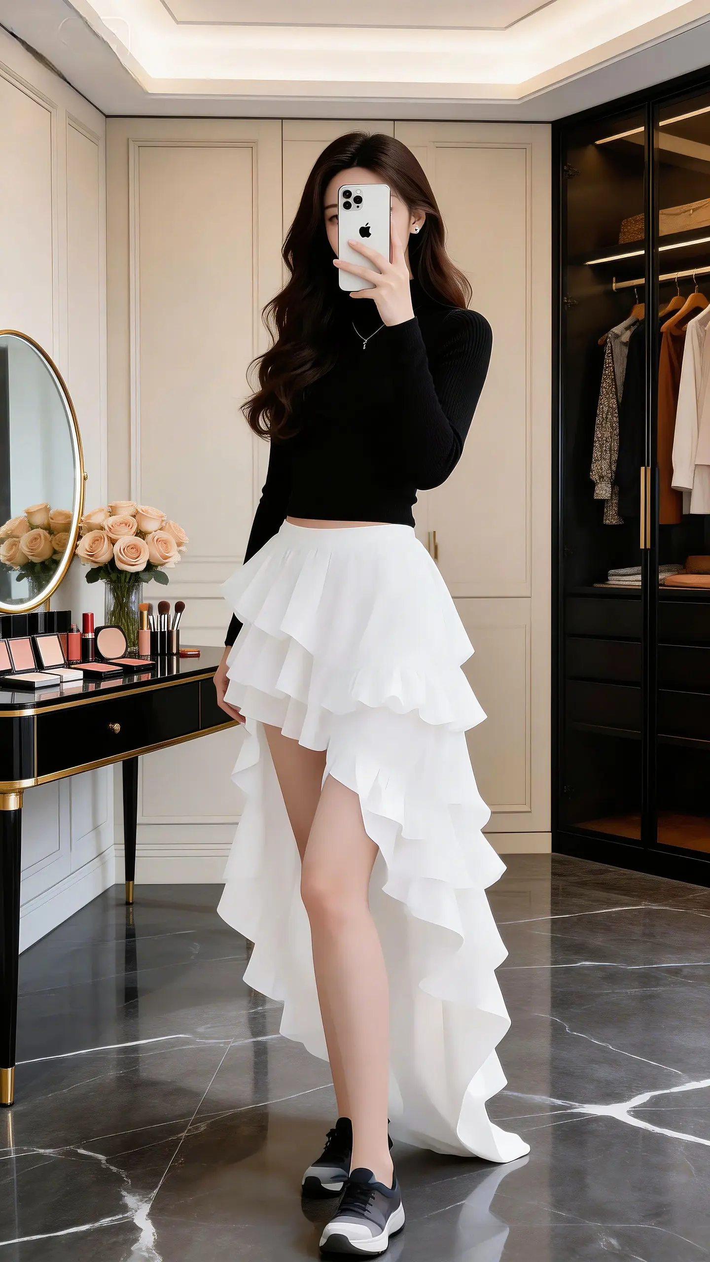 黑白撞色也太绝了✨ 短款针织+不规则荷叶半裙 又甜又欲 温柔又有气场 ...