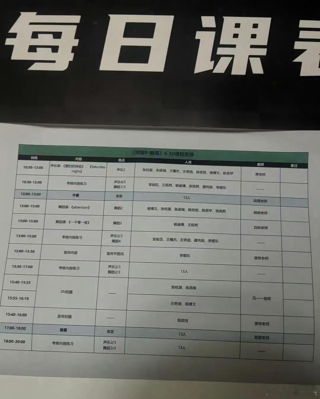 网传TF四代突围2课程表网传tf四代突围2考核表这不对劲 