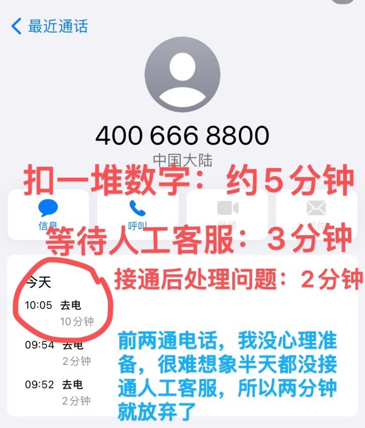 一个电话就能解决的事逼人走投无路每次我火大的时候找人工客服，但听到的是机械公式回