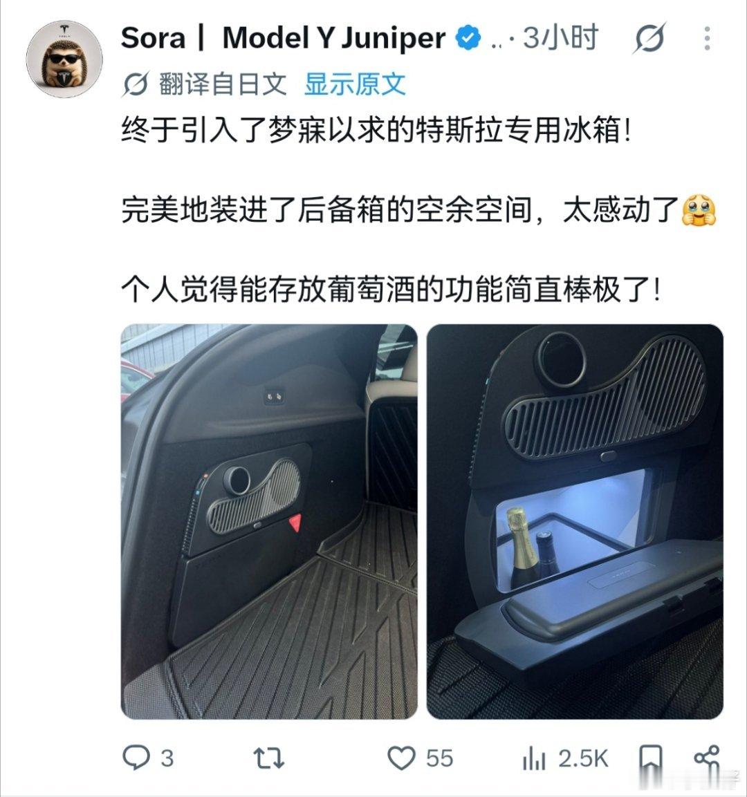 这特斯拉，在后备箱的侧面搞了个冰箱，跟脱裤子放屁有什么差异？喝个冰可乐大多发生在