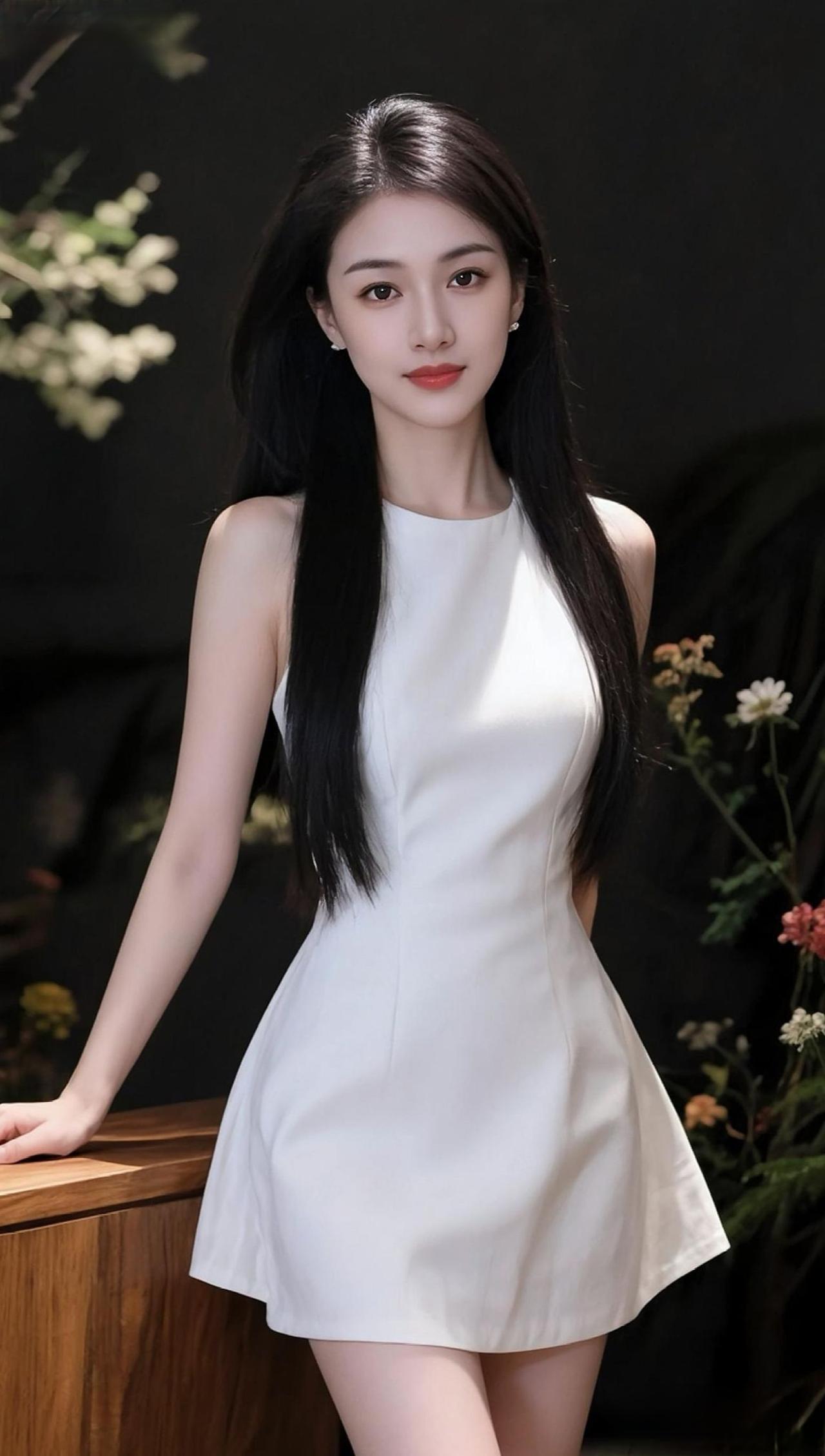 抖音ai创作 白裙子 仙女穿搭 颜值女神 173cm的冰小冰