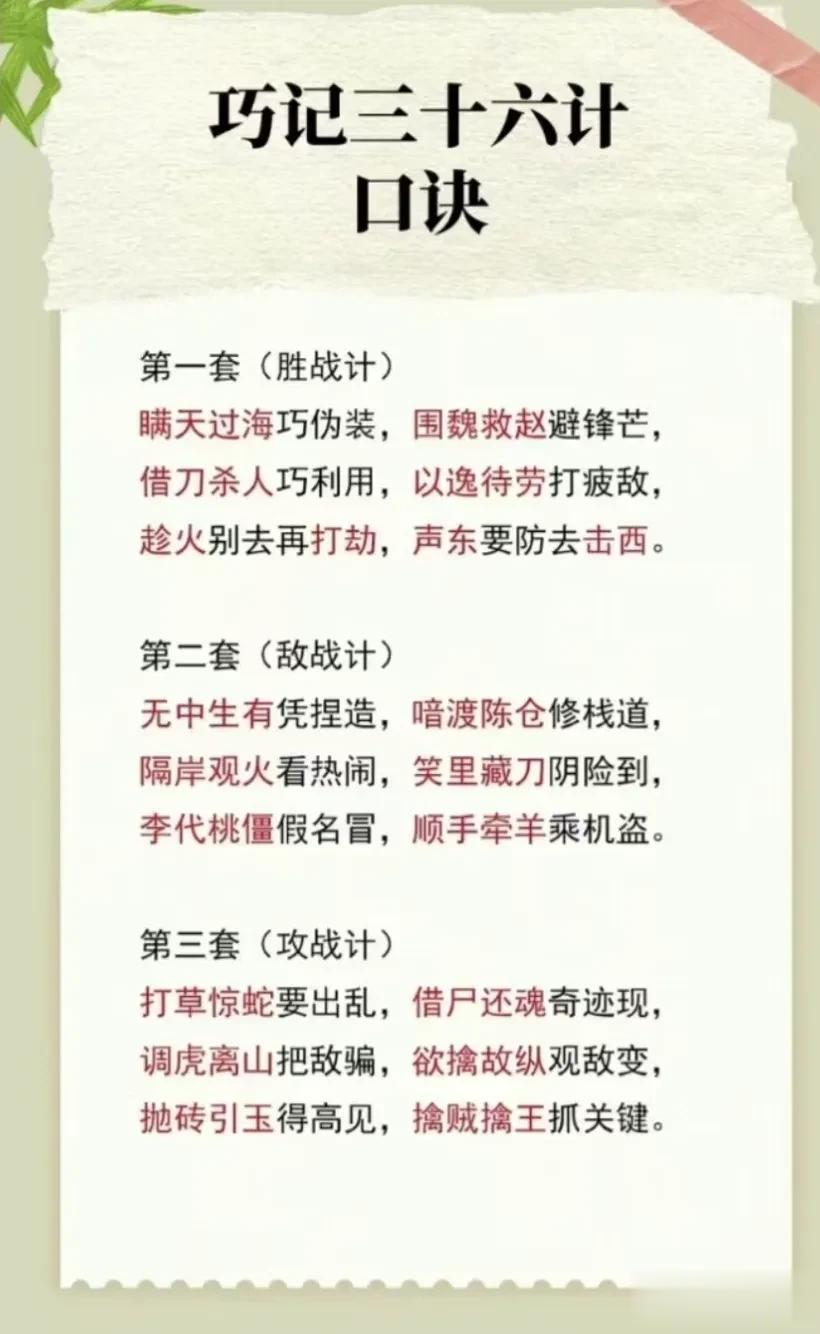 我的天呐！第一次见到这么全的三十六计口诀和全解，不仅好记还容易理解，活用三十六计