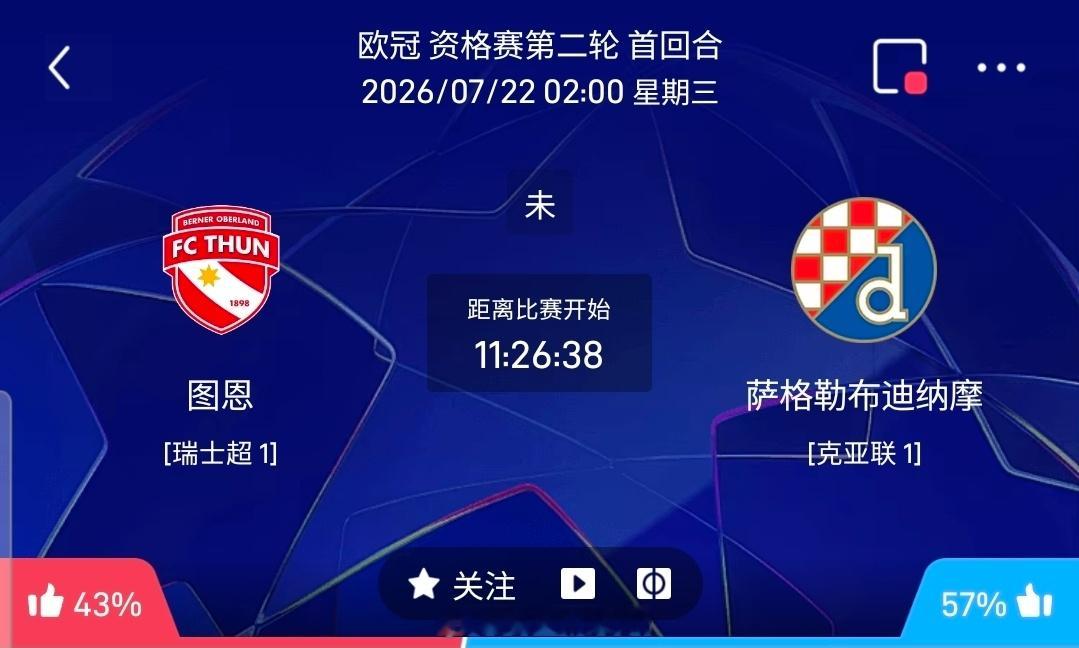 【足球】周二欧冠方向：图恩vs萨迪纳摩北单：图恩 VS 萨迪纳摩比赛时间：202
