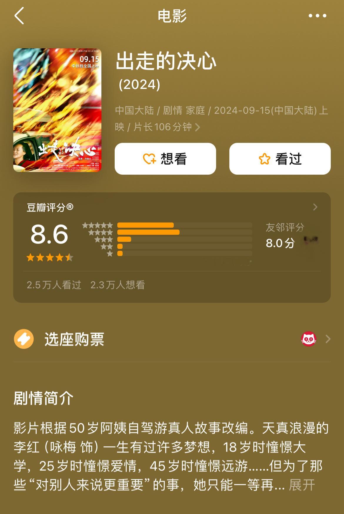 《出走的决心》豆瓣开分8.6了恭喜！！！ ​​​