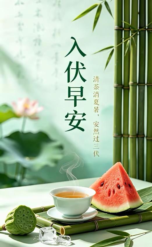 早安，君好！今日入伏。盛夏始爱，热烈入怀。认定了你的追寻，直至挥汗如雨的拒签。