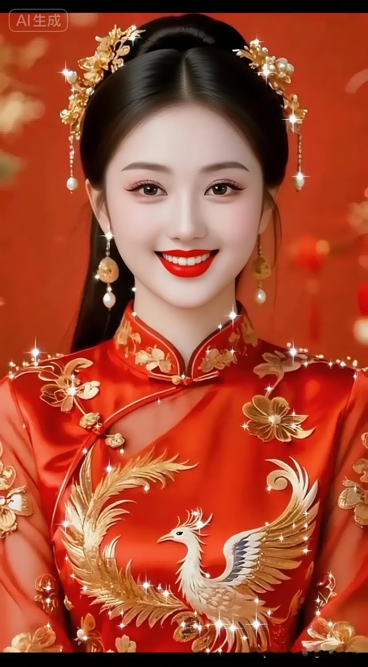 惊艳的东方美人，金孔雀刺绣旗袍，优雅动人！🌸✨