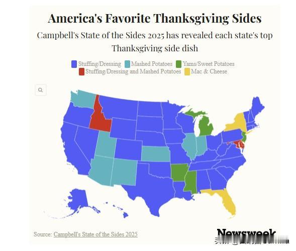 最受欢迎的美国感恩节食品

感恩节，火鸡被盘子旁边的东西抢去了风头。金宝公司的年