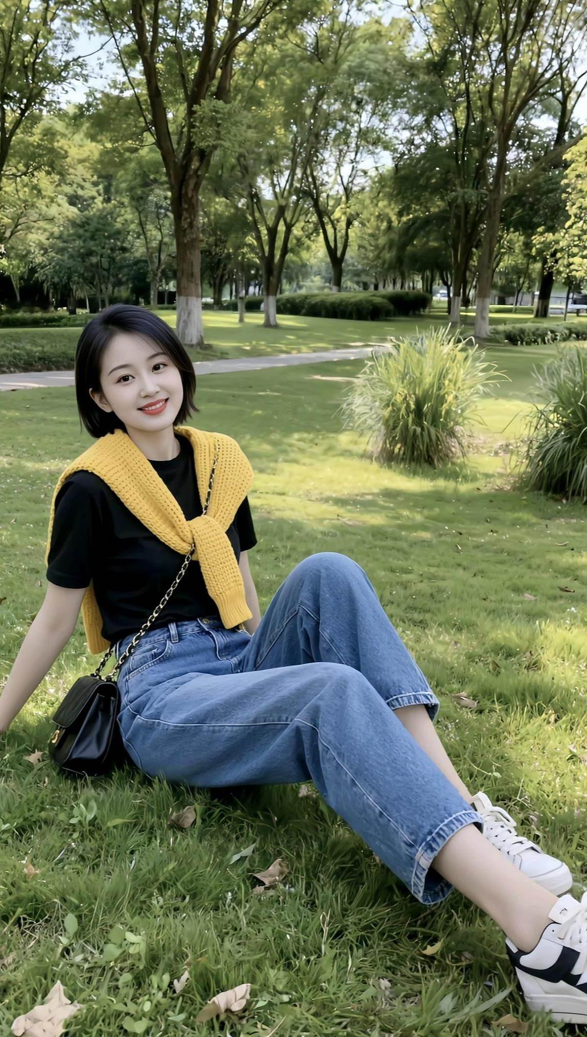 草地生活照  清纯甜美 休闲减龄穿搭 少女写真 颜值