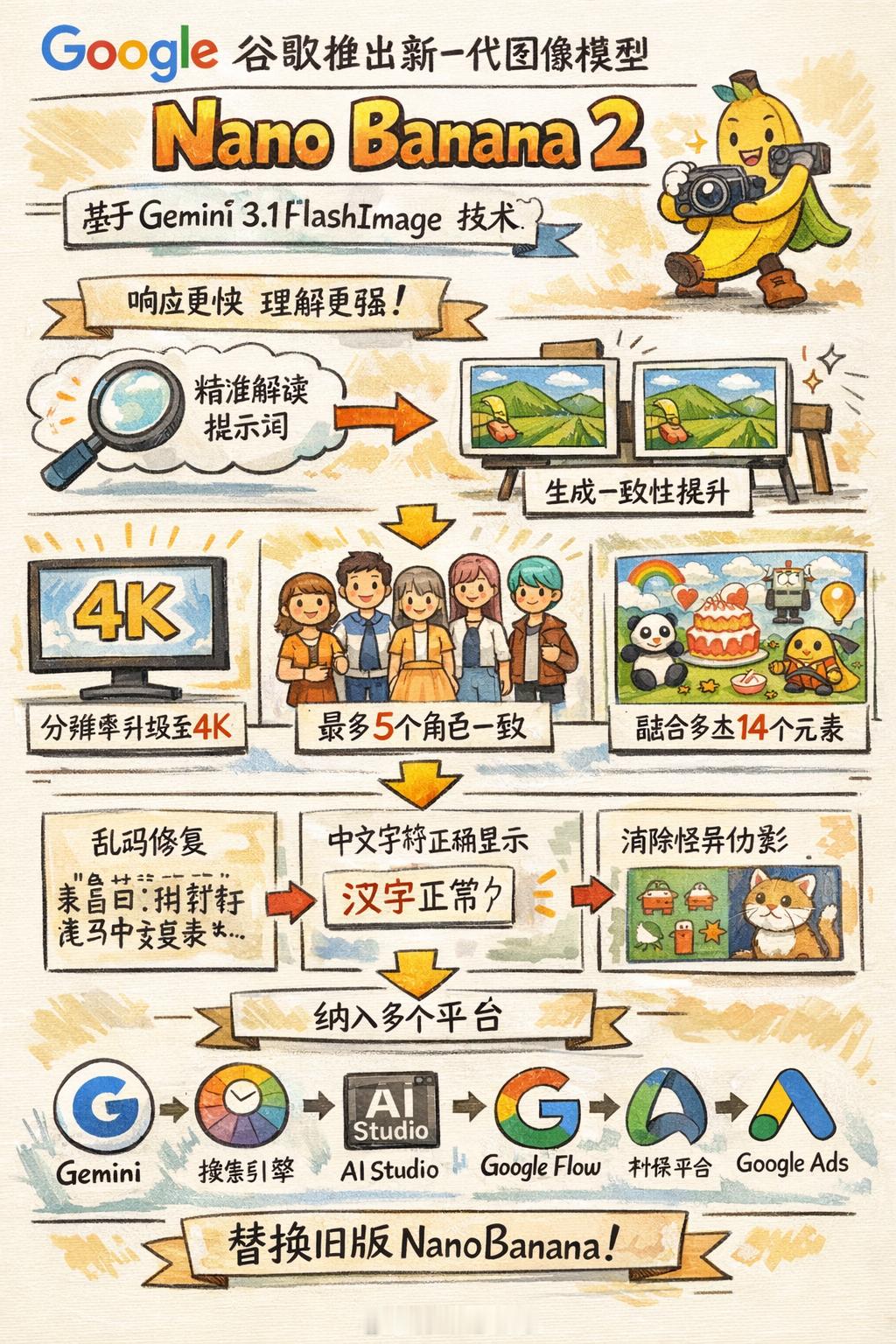 谷歌今天推了新一代图像模型Nano Banana 2，基于Gemini3.1 F