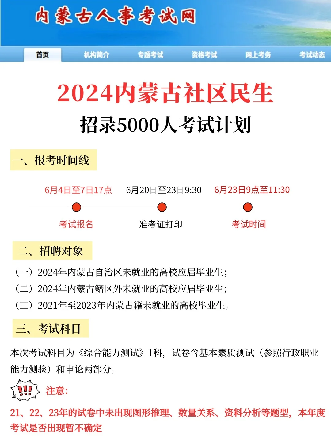 2024内蒙古社区民生5000人考试报考指南