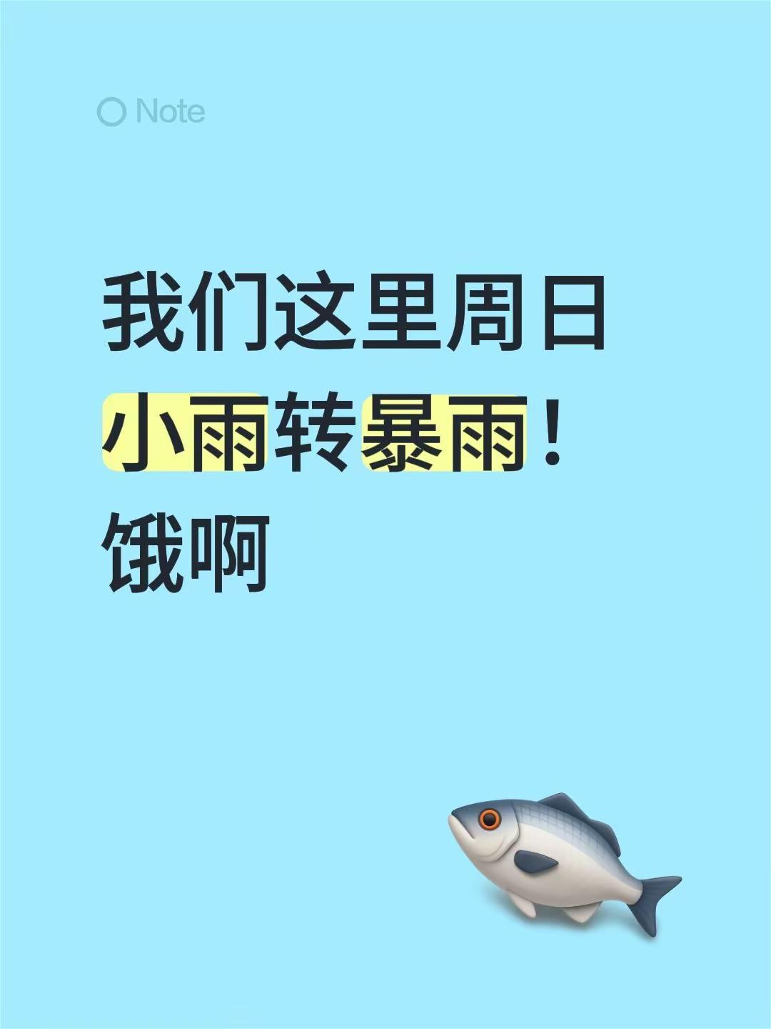 我们这里周日小雨转暴雨！饿啊