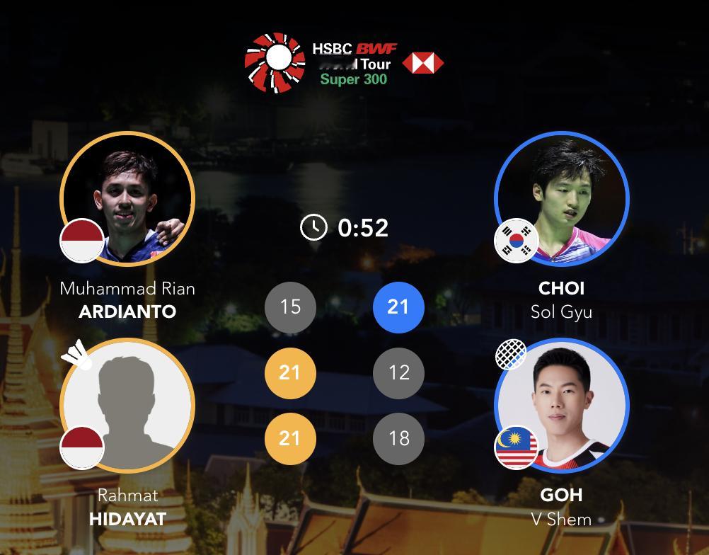 阿迪安托/拉赫马特🇮🇩 15-21、21-12、21-18 🇰🇷崔率圭/