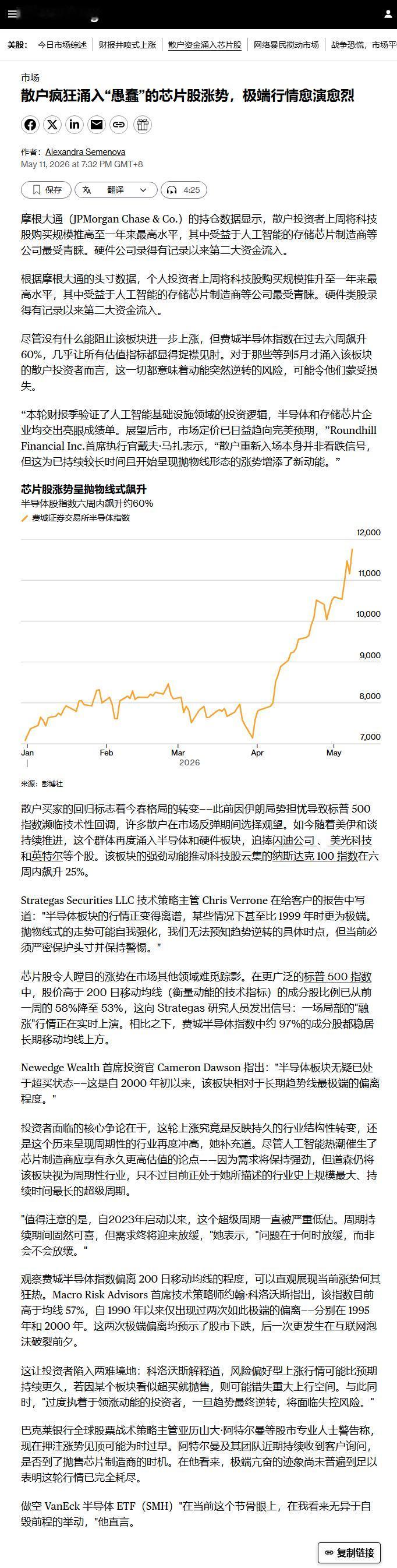 摩根大通的持仓数据显示，散户投资者上周将科技股购买规模推高至一年来最高水平，其中