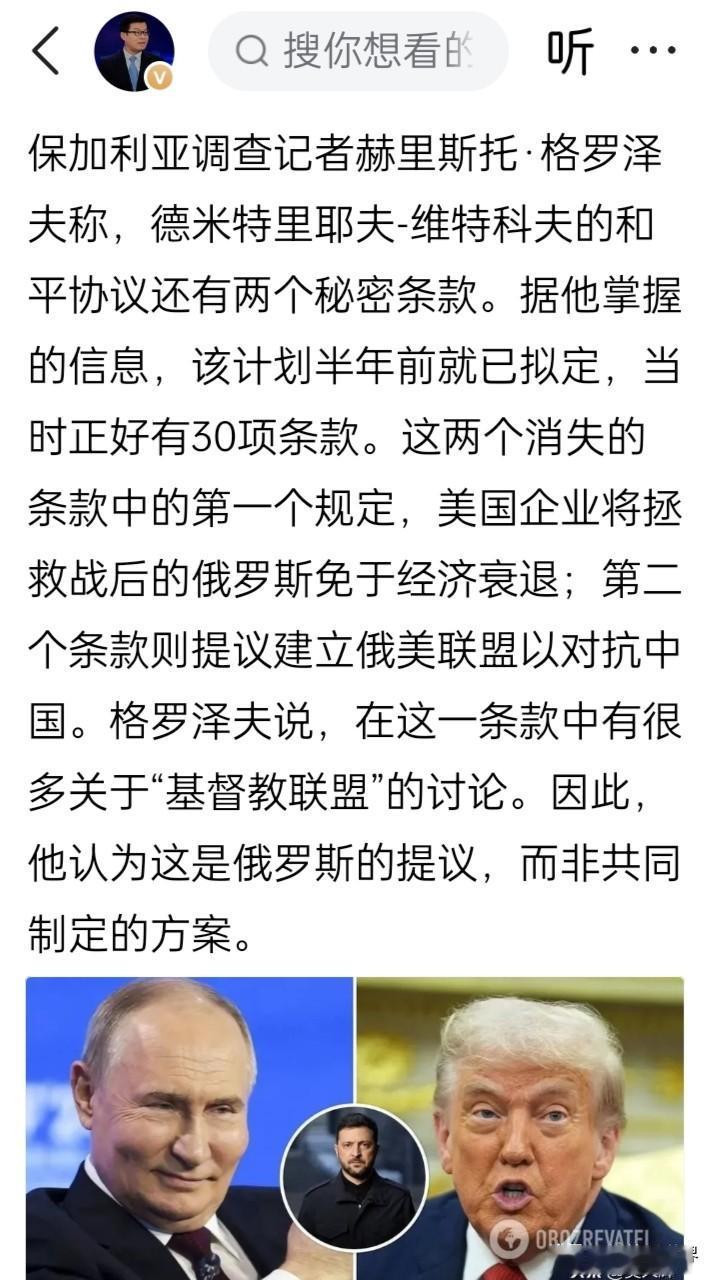 28点计划中还有“两个秘密条款”？这位保加利亚记者是在“挑拨离间”吧？
援引某“