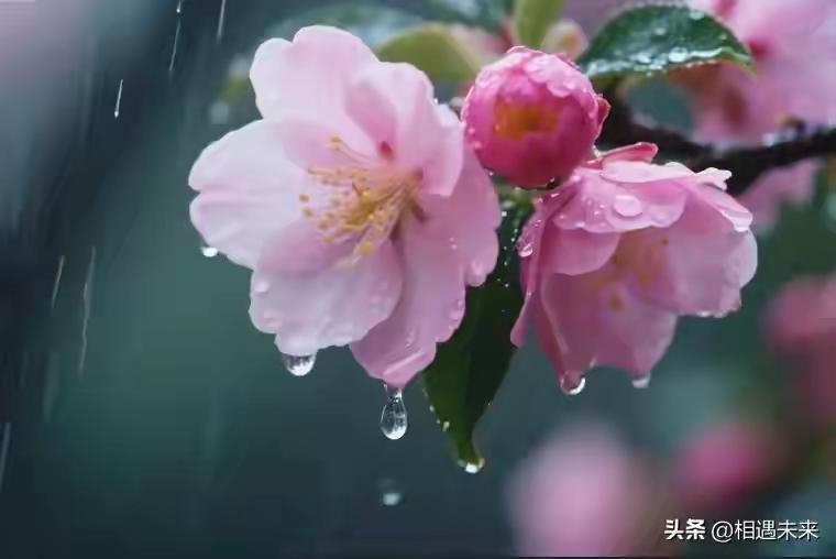 上联：花逢细雨流香泪
下联：草遇春风舞身姿