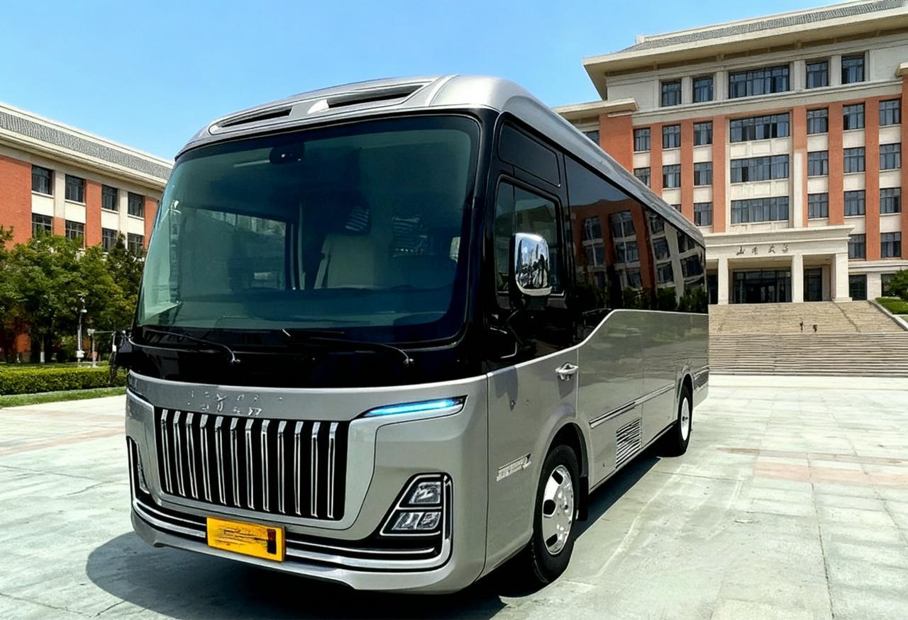 这是红旗国乐。中国最为特别的一台车，因为它的竞争对手不仅仅是考斯特，而是要解决国