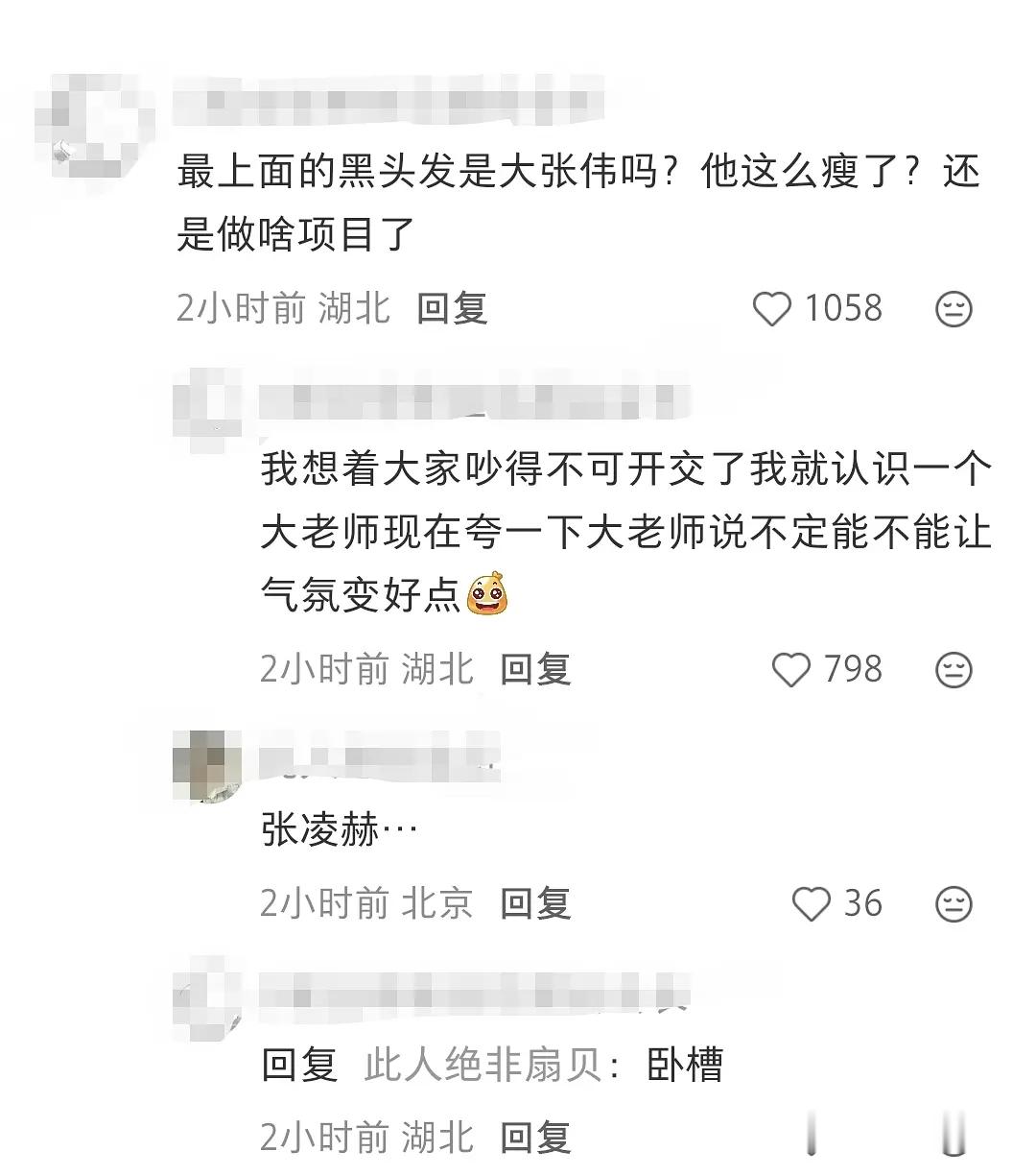 最上面的黑色头发是大张伟吗。。。他做啥项目了。。图上所有人互相拉踩。。。 