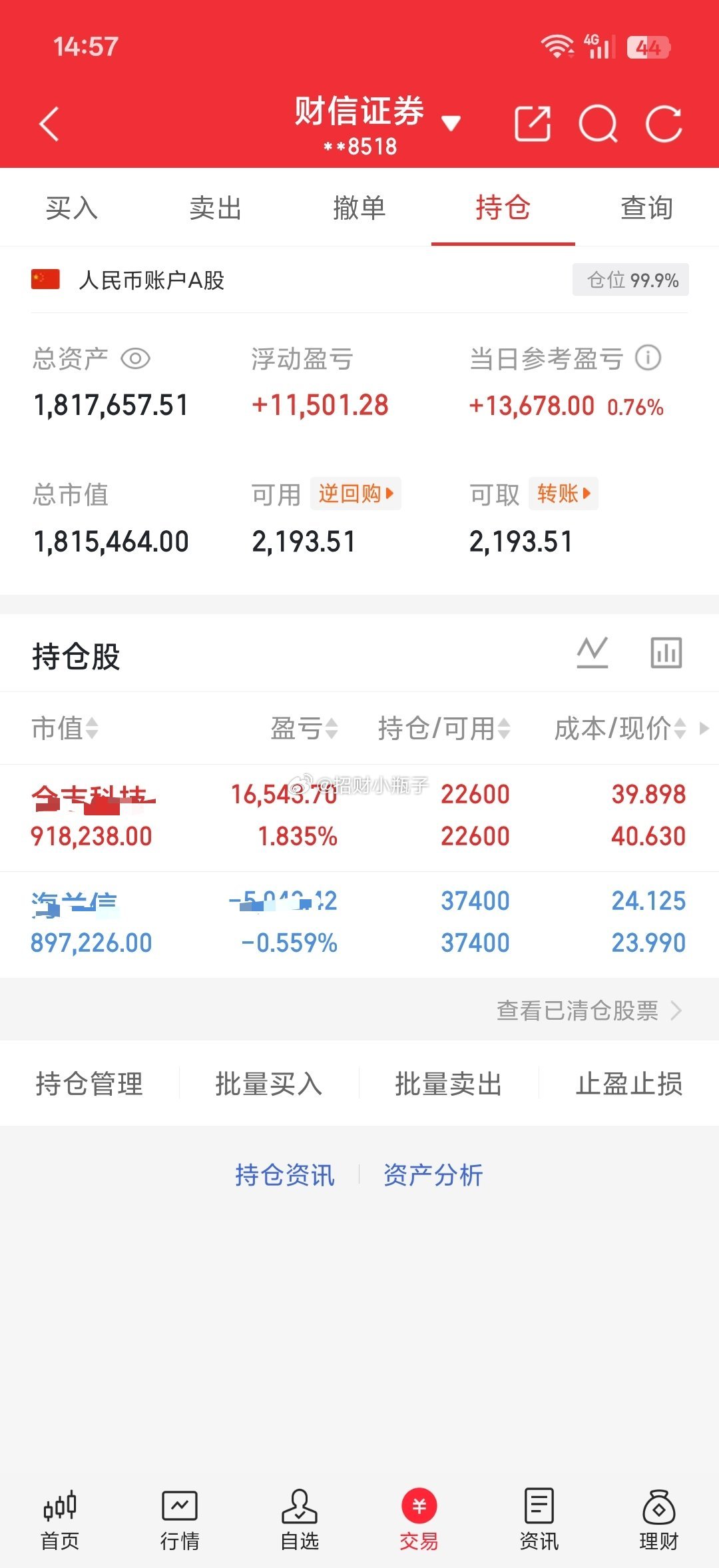 今天全都没动，继续持有格局 