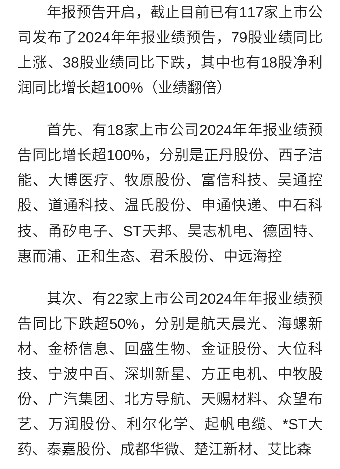 A股117家公司2024年报预告抢先出炉，18股业绩翻倍 