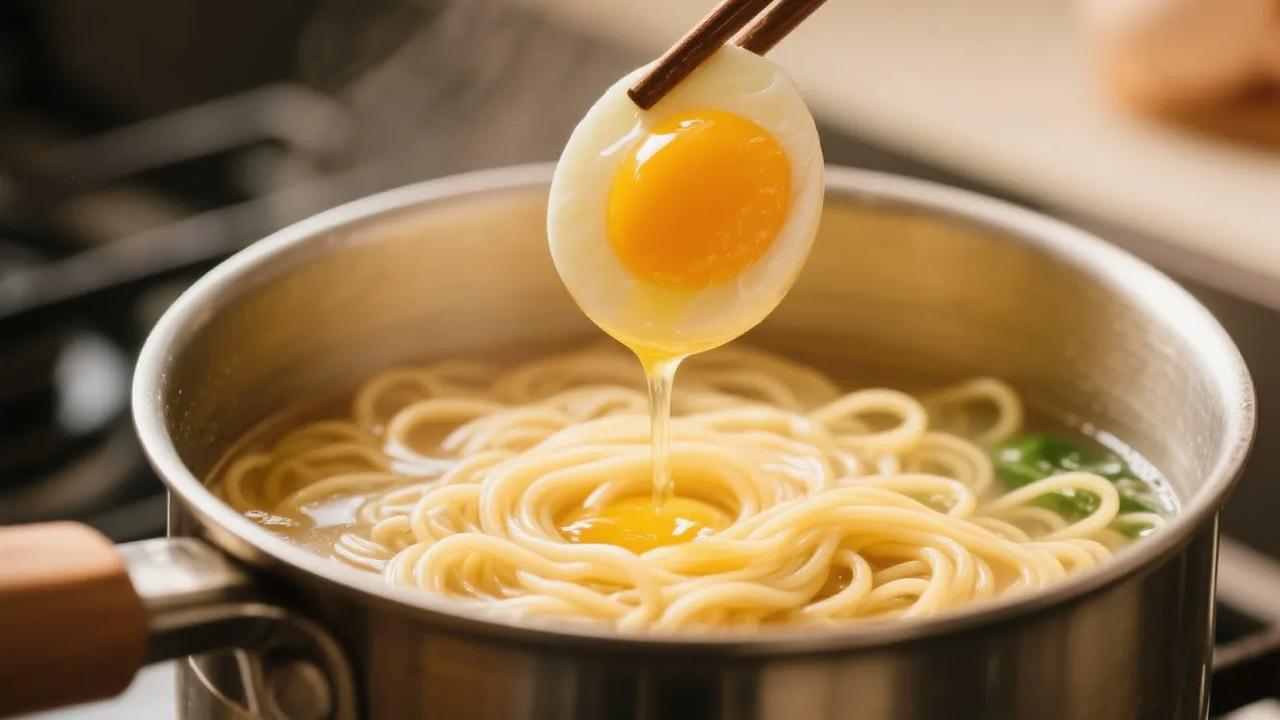 煮面条时打个溏心蛋，筷子戳破的瞬间，蛋黄淌进汤里。
上班路上买杯豆浆，吸管戳进去