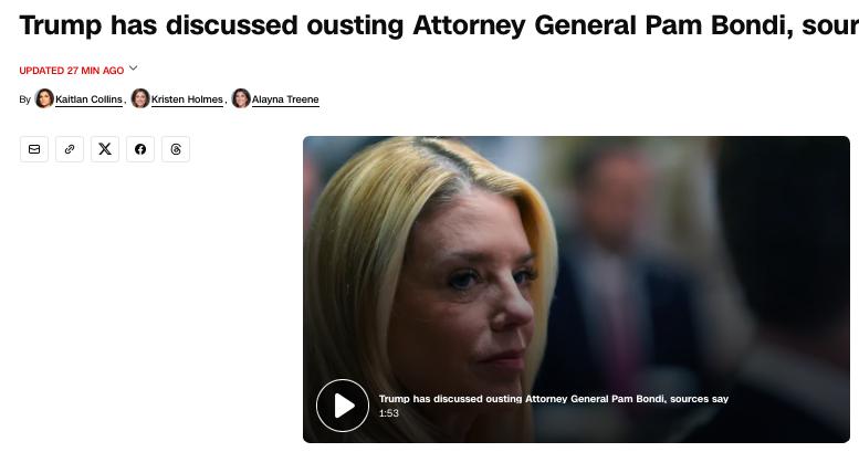 多位熟悉此事的消息人士告诉CNN，美国总统唐纳德·特朗普私下曾考虑解雇总检察长帕