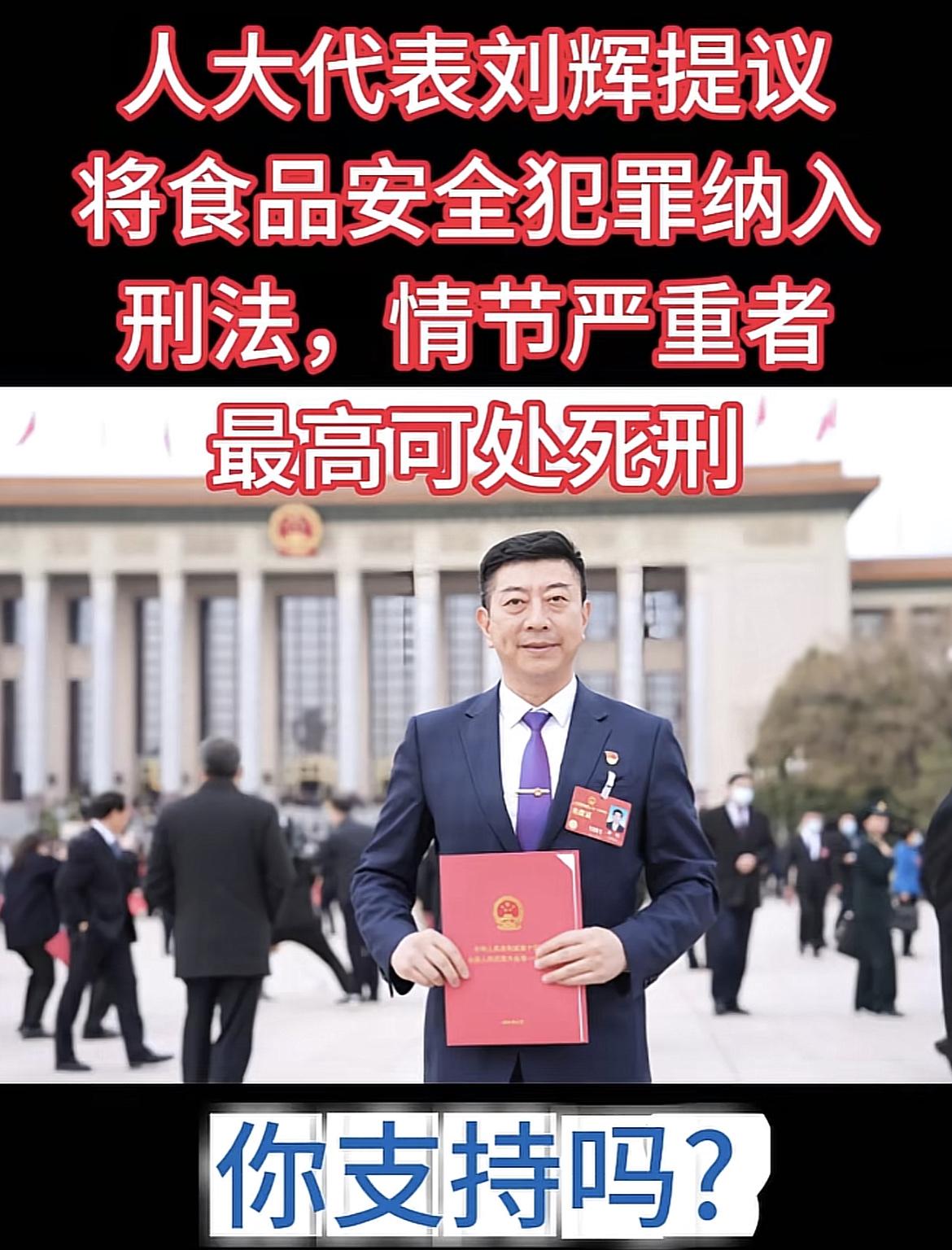 这个提议太好了，
人大代表刘辉的提议，
关乎千千万万个家庭，
那就是将食品安全犯