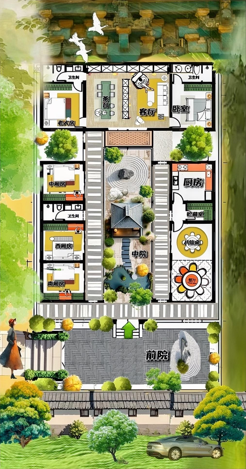 合院接地气，最牛掰的358㎡的大小，整出400万的活儿，格局塑造得贤妻良母型，二