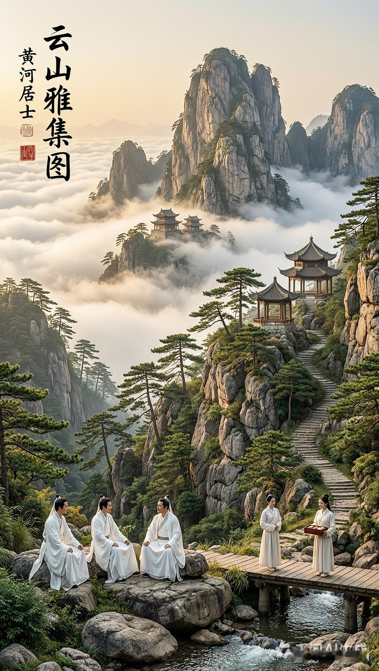 明代文人聚会时情景，反映明代文人悠闲自得的生活