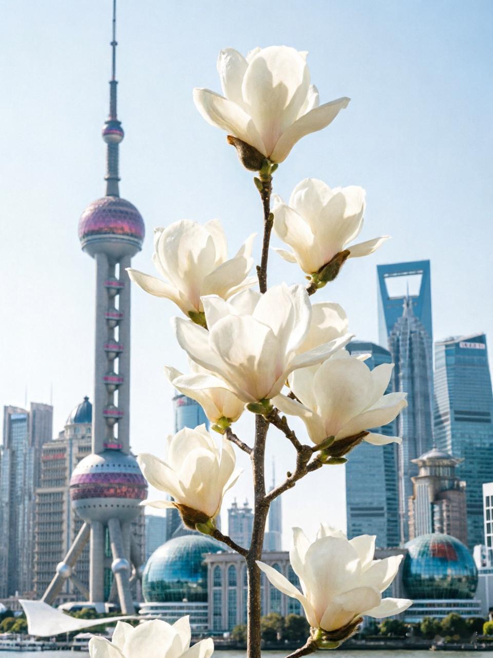 每当三月的春寒尚未完全消散，上海的街头巷尾，一树树洁白硕大的花朵已悄然绽放。它们