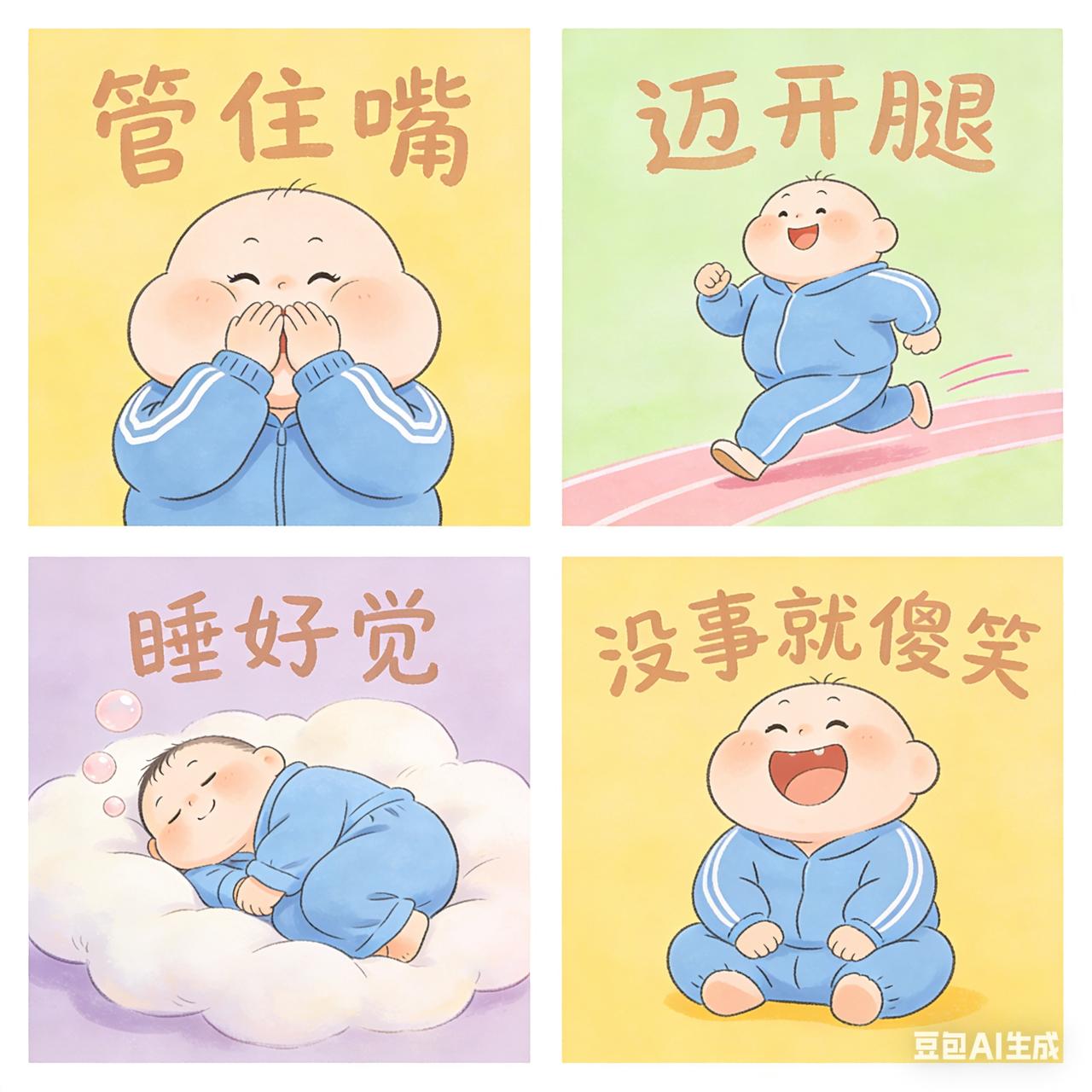 管住嘴，迈开腿，睡好觉，没事就傻笑！