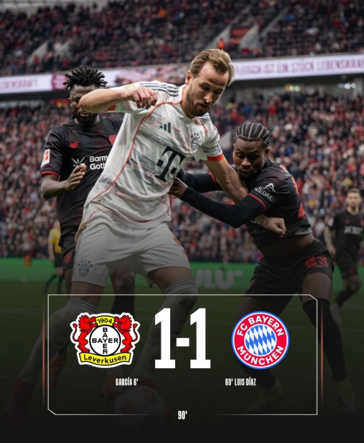 客场1比1勒沃库森全场总结：1、这场我们都能平，本赛季最后取得任何成绩都有可能2