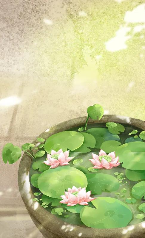 亲吻大地的炽热日光
清荷在暖风里轻轻摇荡
树荫下的斑驳碎金
打着卷儿的棉花云朵
