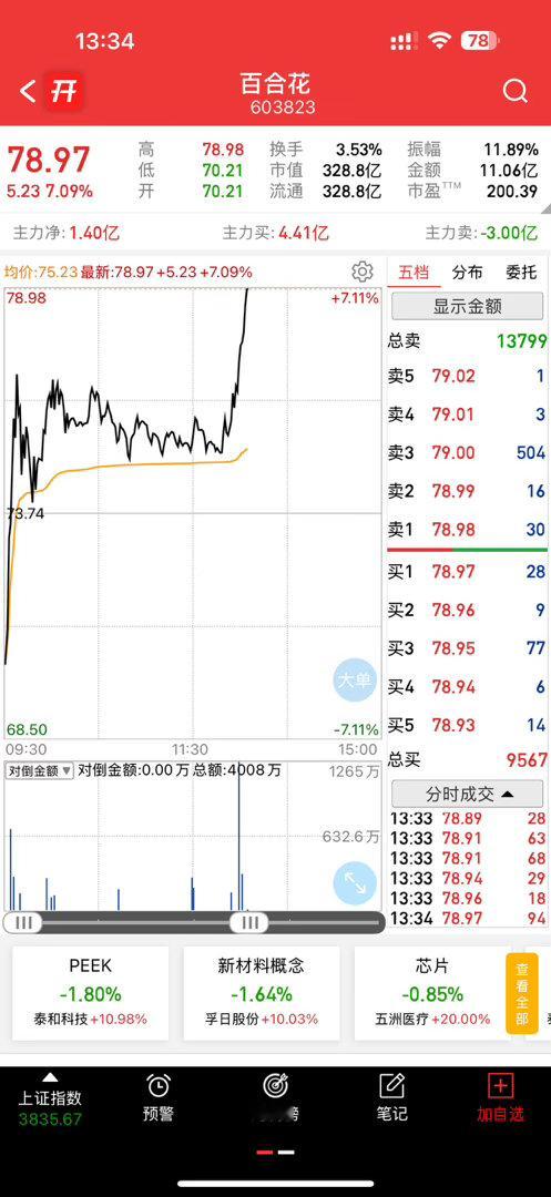 起飞，准备吃肉，百合花早上加仓的我准备先走了，底仓留着继续看好，懂得178 