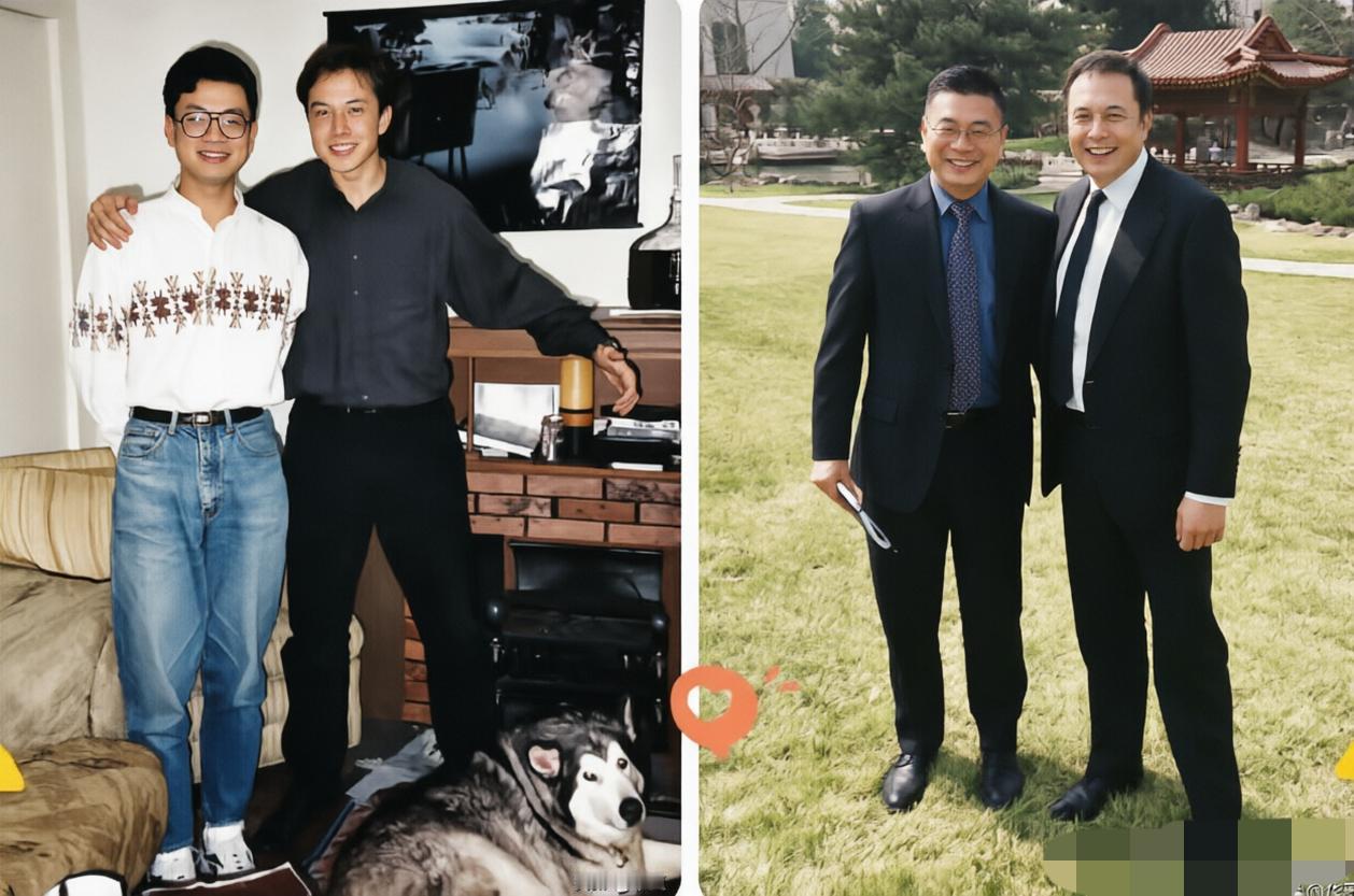 90 年代，马斯克与任宇翔的合影，他们一起同窗求学，共研物理。