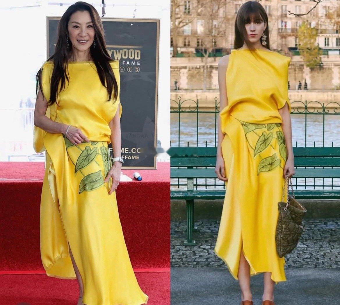 DIOR明黄色礼服加身，杨紫琼在好莱坞星光大道上绽放优雅光芒！首位在星光大道留星
