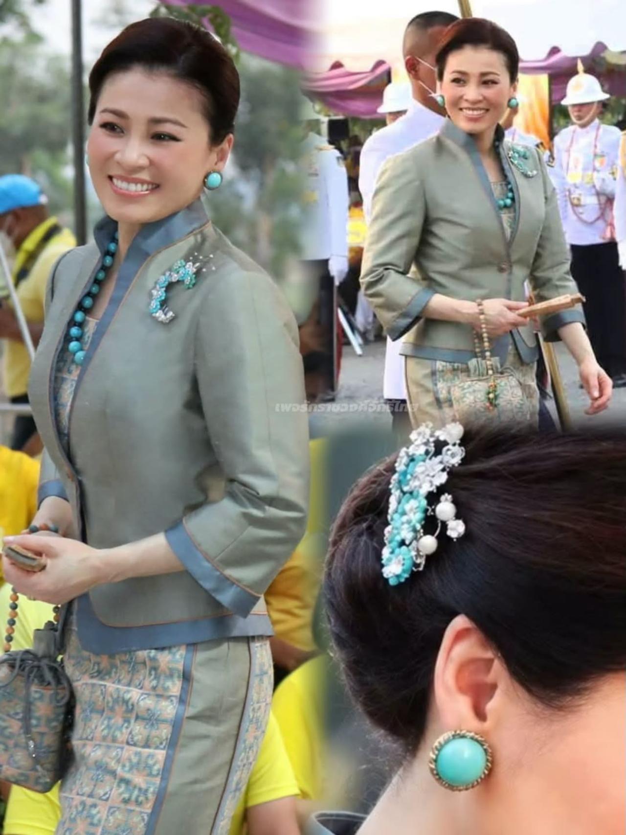 苏提达头上的绿松石，可以跟博物馆里的媲美
绿松石是苏提达王后特别喜欢的宝石，也是