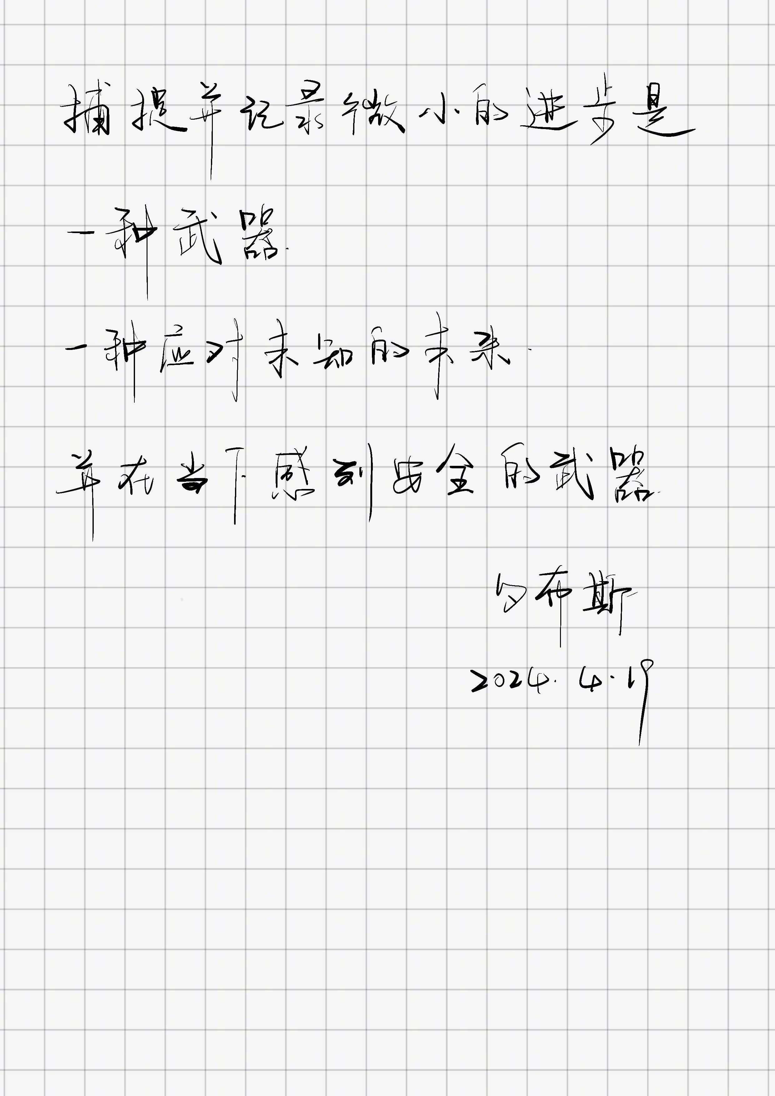 捕捉并记录微小的进步是一种武器。一种应对未知的未来，并在当下感到安全的武器。 ​