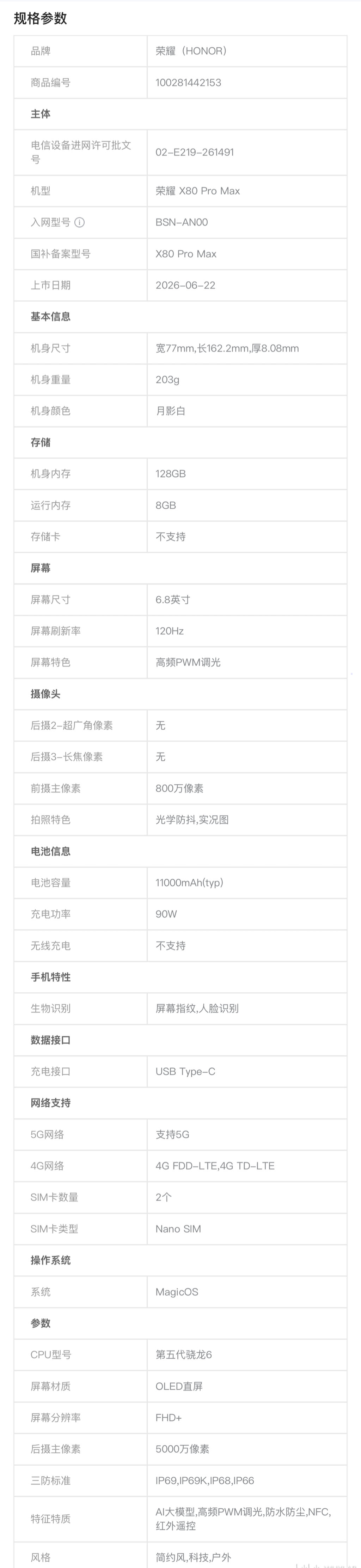 荣耀X80 Pro Max即将在明天19:00 正式发布，看看全部配置参数:- 