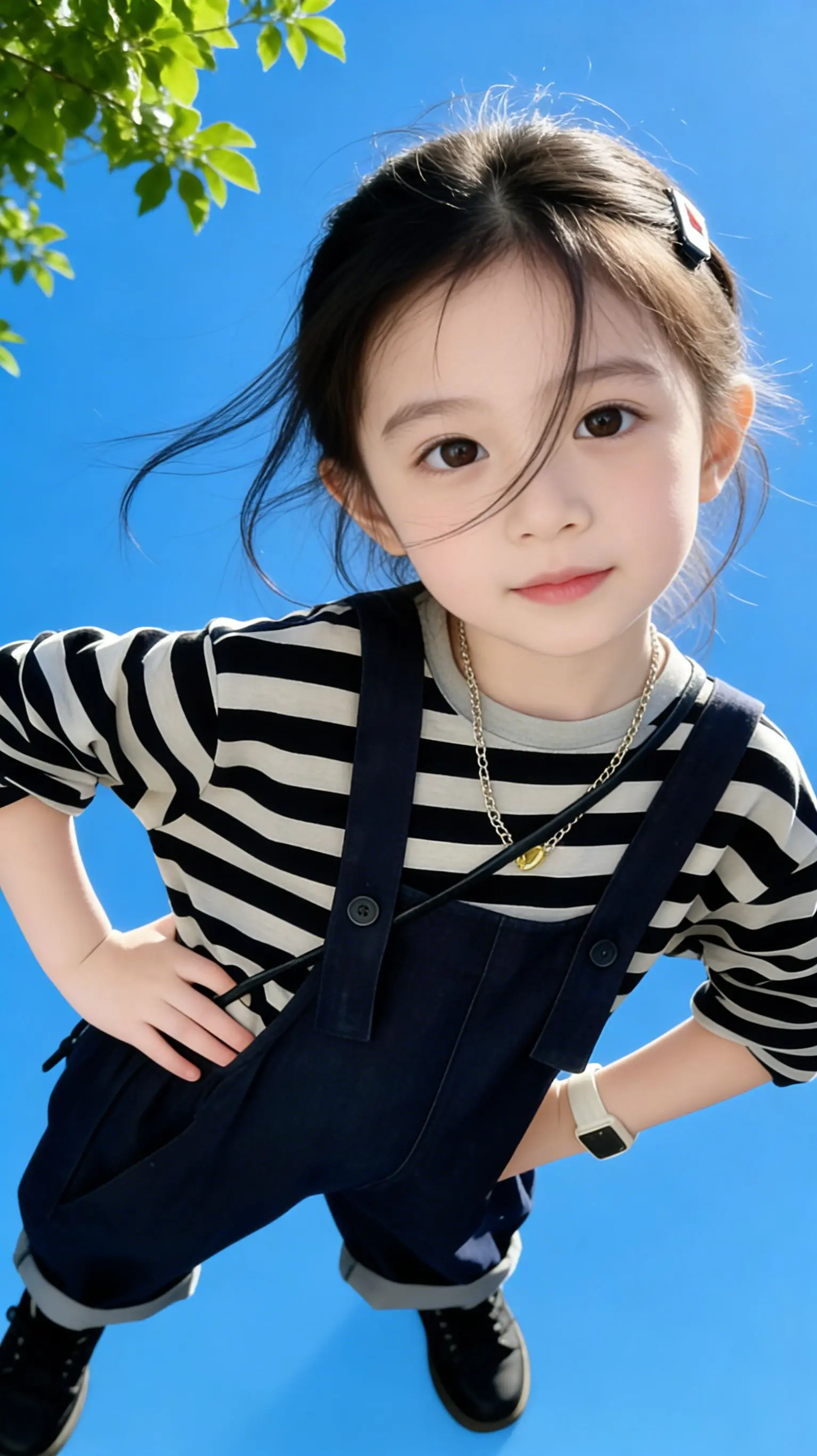 韩系松弛感。甜酷女童穿搭，出门被问800遍！ 生女儿的快乐，这套背带裤...