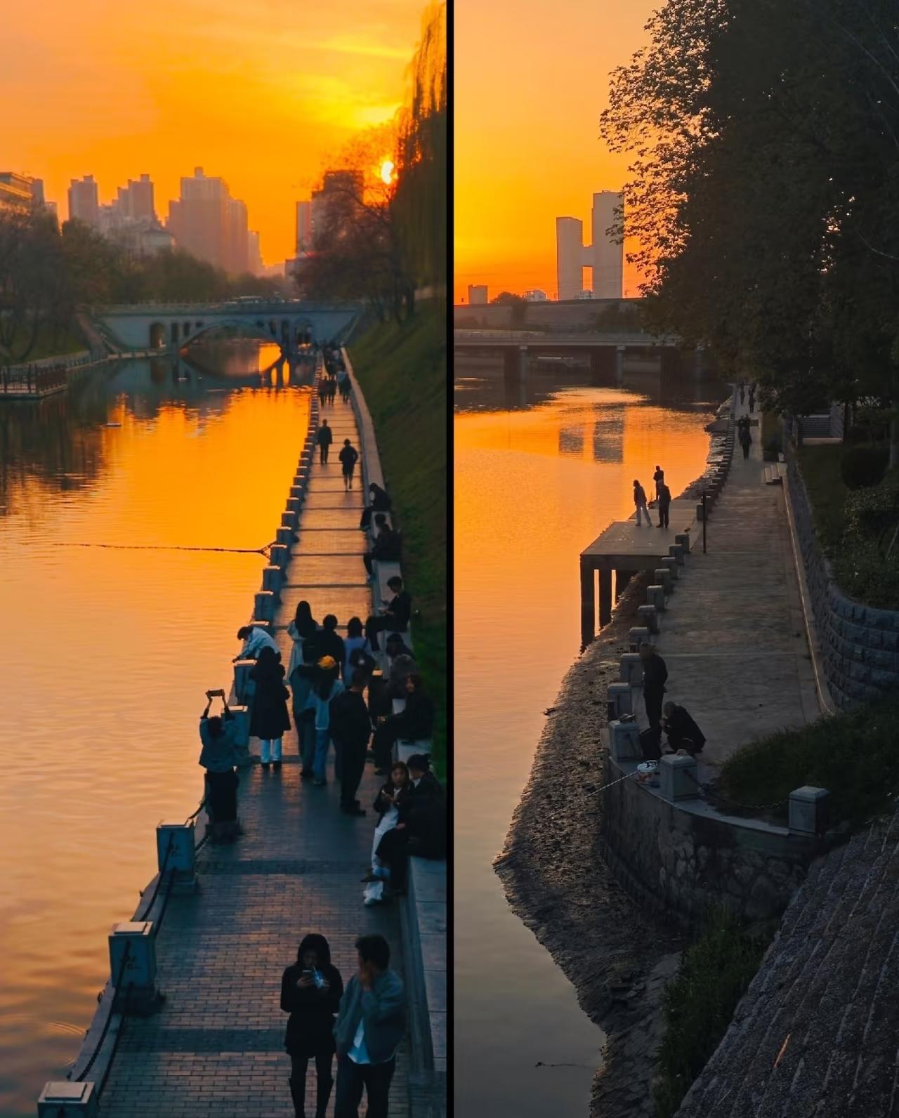 西安和南京的护城河黄昏和城门洞蓝调，太美了，城墙十级爱好者幸福晕了[大笑]