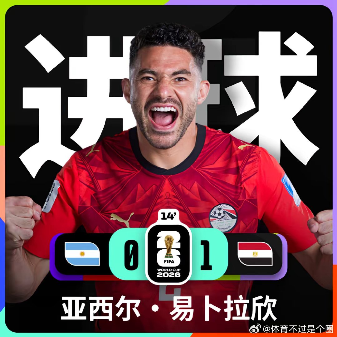 第14分钟，埃及队亚西尔·易卜拉欣禁区内头球破门！阿根廷 0-1 埃及 美加墨世