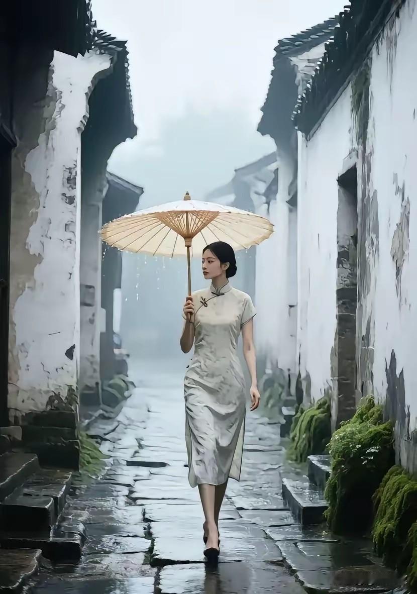 上联:雨巷青阶油纸伞，邀对下联？小桥流水丝折扇。