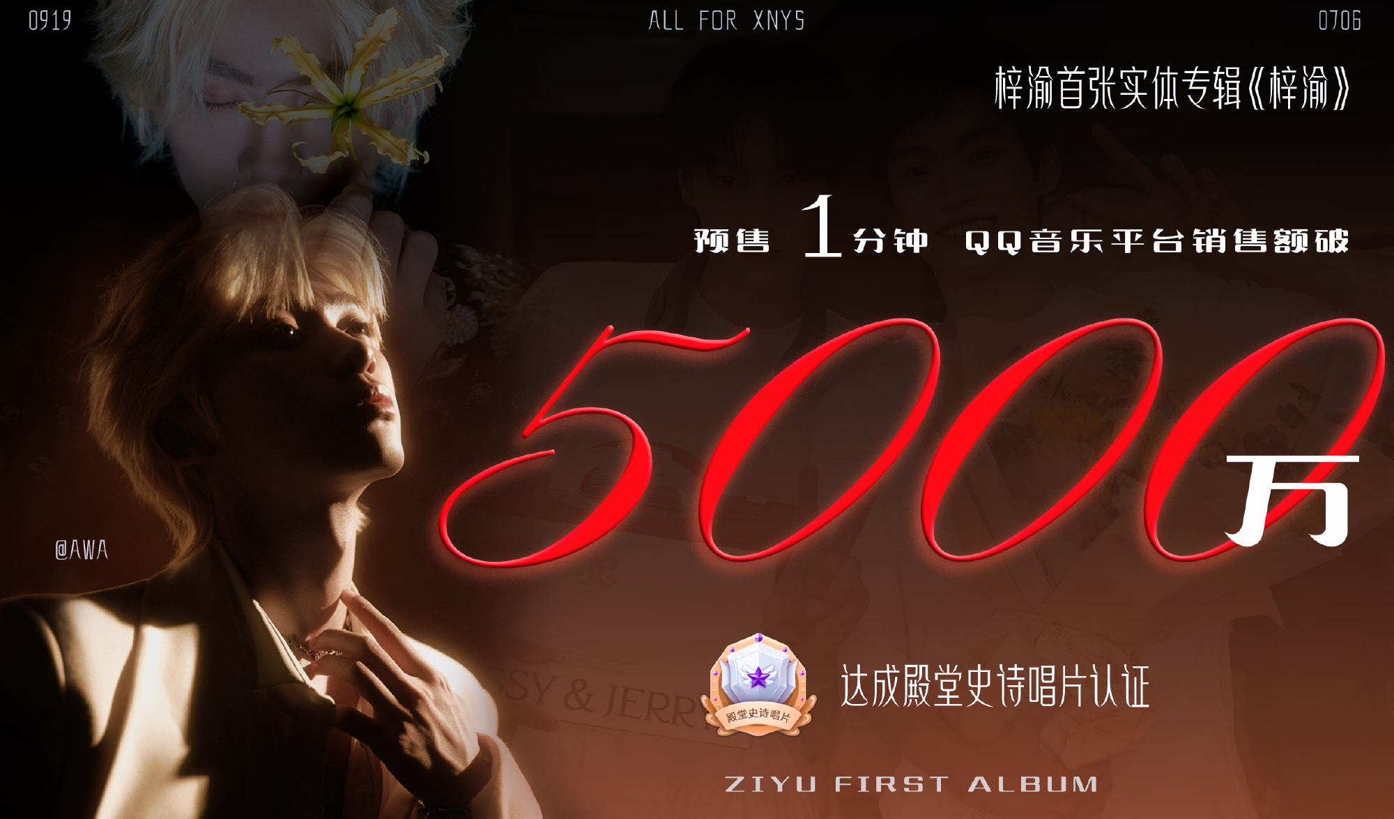 梓渝实体专辑销售额两小时破1.34亿开售仅1分钟，销售额突破5000万元，创下平