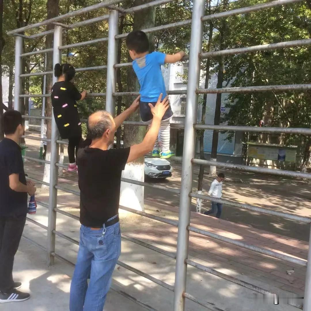 爷爷的手掌，是比单杠更稳定的安全网。一个毫无顾忌的向上爬，一个小心翼翼的弯腰向上