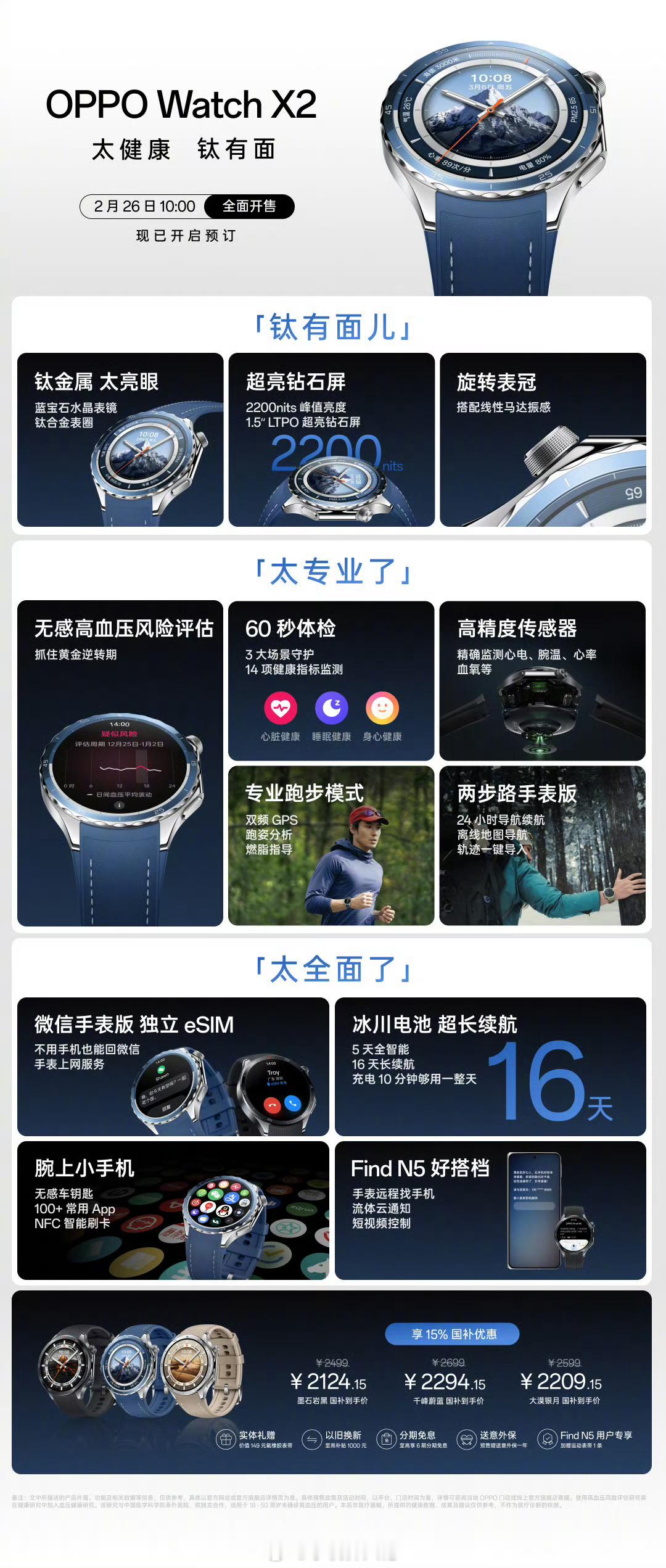 一图读懂 OPPO Watch X2 健康旗舰！【腕表设计经典之作】钛合金表圈、