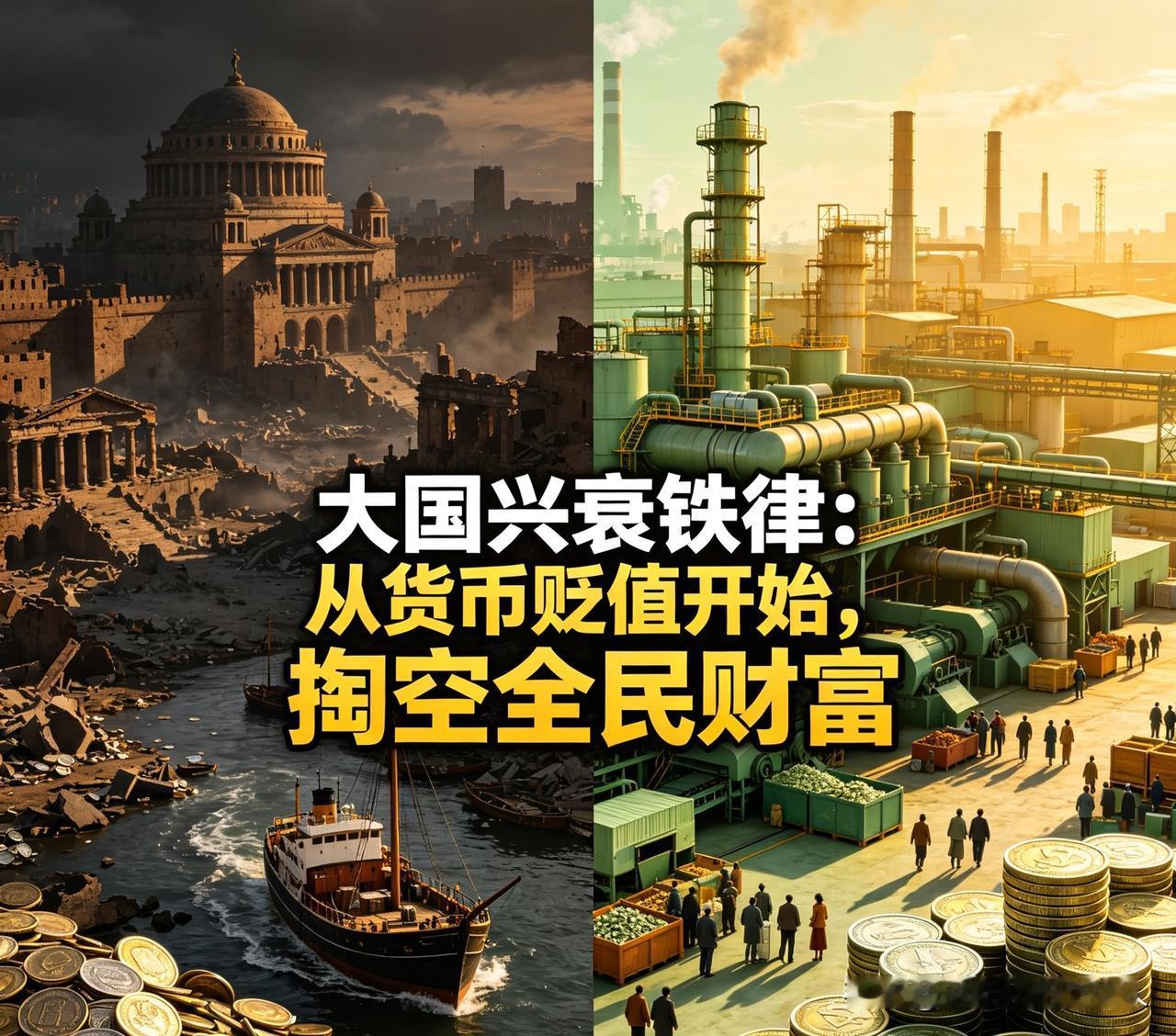 这段看似在说历史，其实把国家兴衰、货币本质、财富流向说得一针见血：

“当强盛的