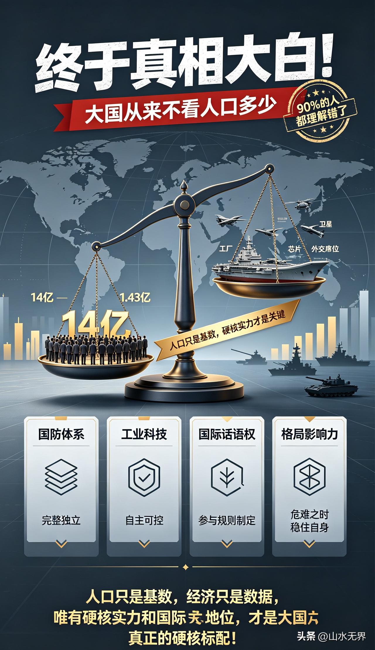 终于真相大白！大国从来不看人口多少，90%的人都理解错了
 
很多人一直搞不懂，