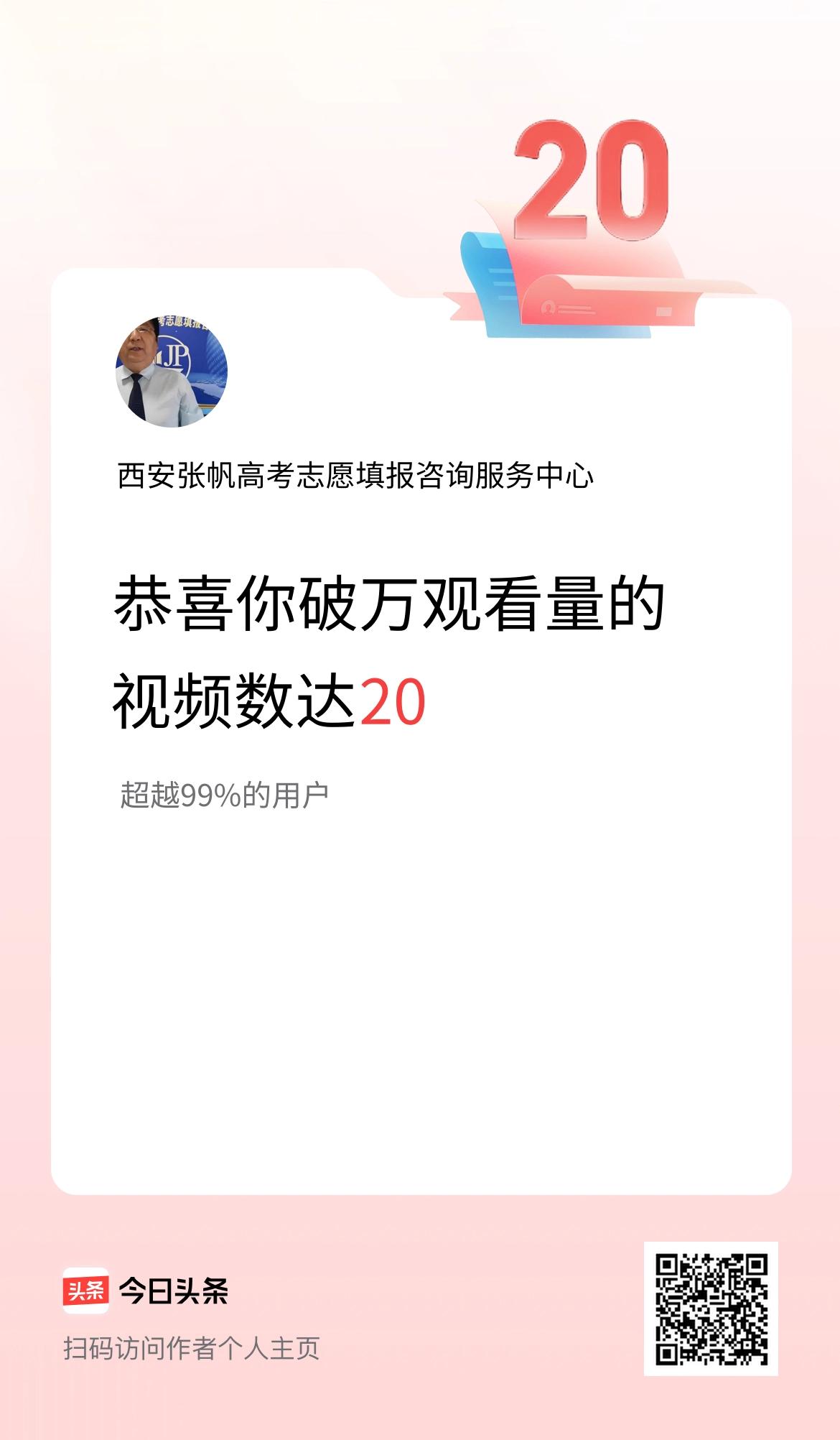 我在头条有20条视频播放量破万了！