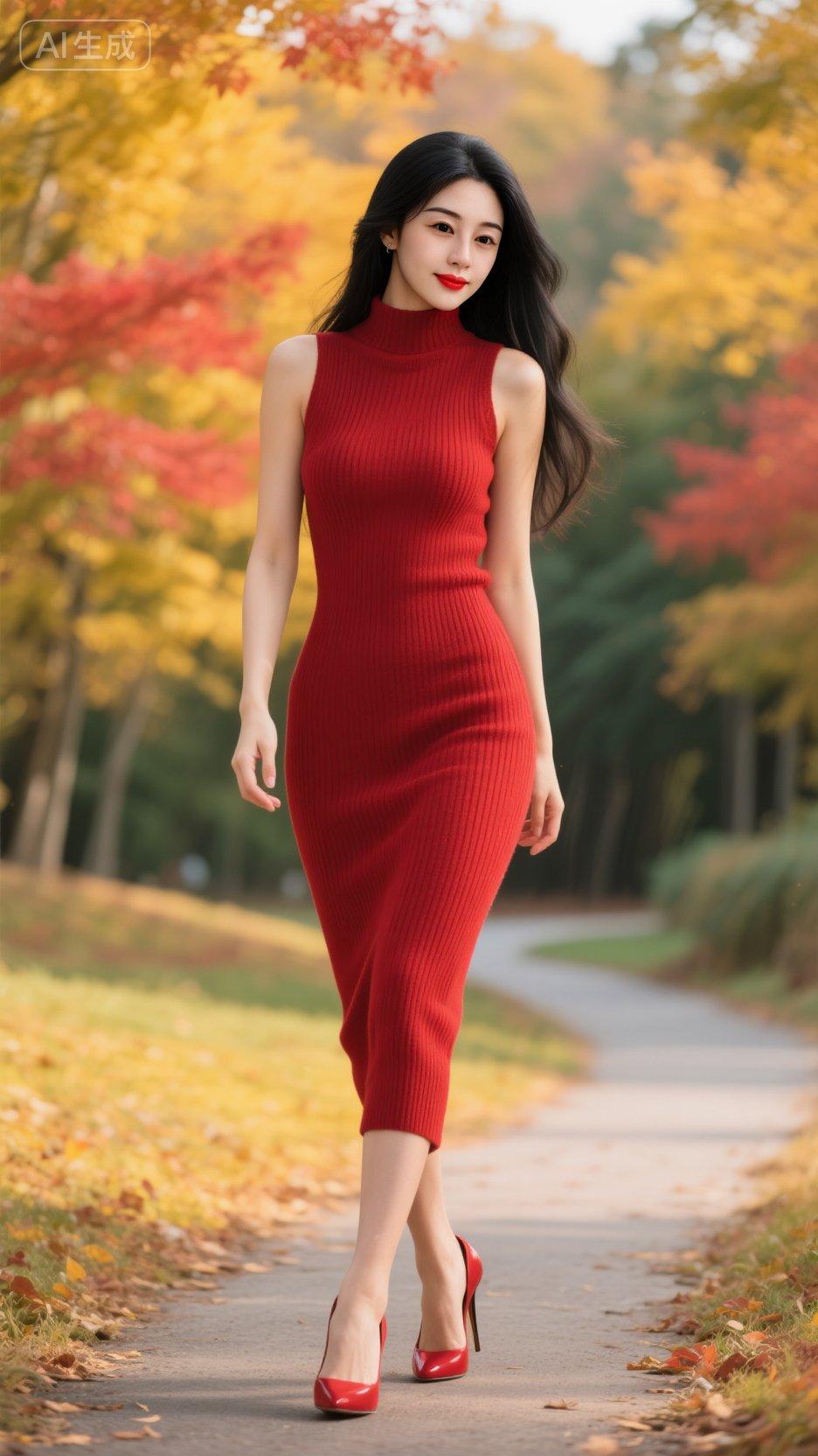 红色 红色连衣裙 旗袍美女