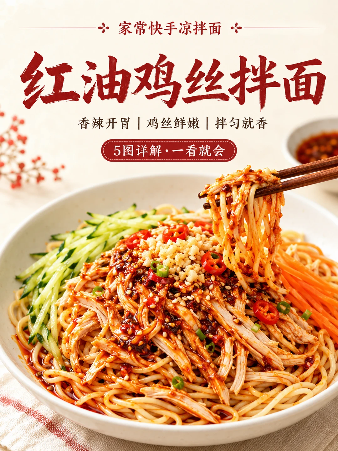 零失败红油鸡丝拌面夏天不用一直待在厨房里